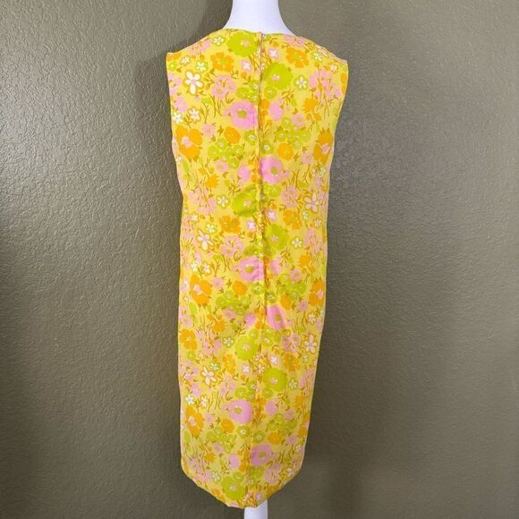 Vintage 60s Fritzi of California Women’s M/L Yellow Floral Print Midi Dress - Picture 4 of 6